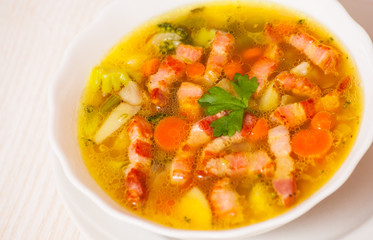 Fresh vegetable soup with meat