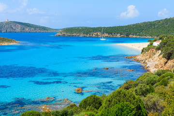 Beautiful bay with sandy Teulada lagoon beach, Sardinia island