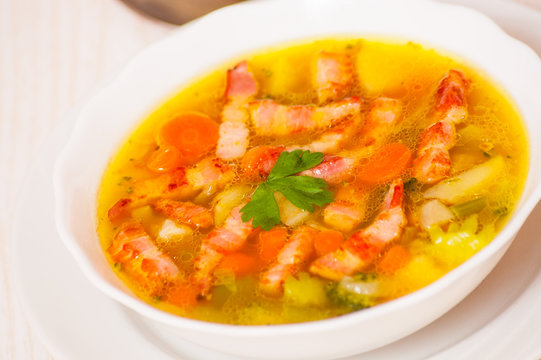 Fresh vegetable soup with meat
