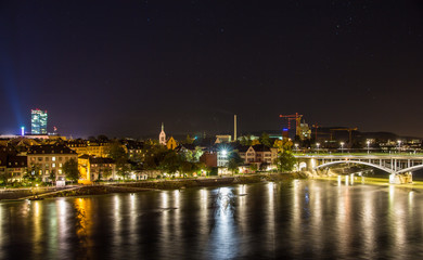 Fototapeta na wymiar Night view of Basel over Rhine - Switzerland
