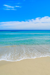 Turquoise sea water on coast of Porto Giunco bay, Sardinia