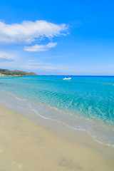 Fototapeta premium Beautiful Villasimius beach and azure sea water, Sardinia island
