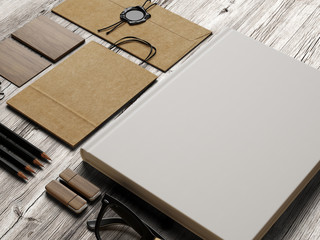 Set of  identity elements on vintage wood background