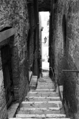 Pitigliano, Tuscany, old city view. BW image