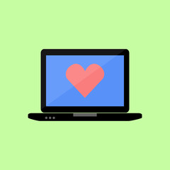 Flat style laptop with red heart