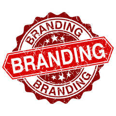 Branding red vintage stamp isolated on white background