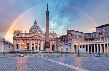 Zelfklevend Fotobehang Rome Vaticaan - Sint-Pietersplein met regenboog, Rome.