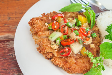 Fried pork with basil on jasmine rice