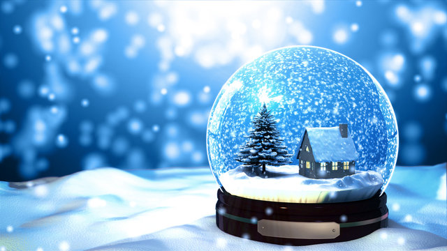 Fototapeta Christmas Snow globe Snowflake ze śniegu na niebieskim tle