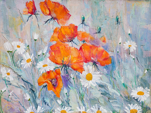 Oil Painting, Flowers, Poppies