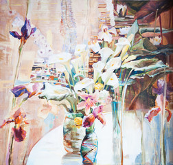 oil painting, flowers, still life - 73245462