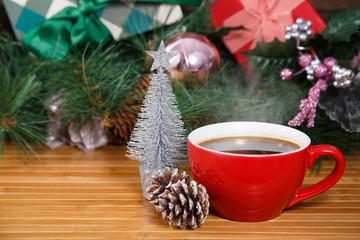 New Year composition with  cup,coffee and decorations