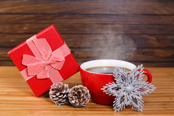 New Year composition with  cup,coffee and decorations