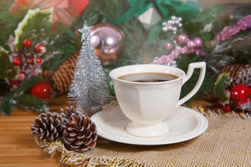 New Year composition with  cup,coffee and decorations
