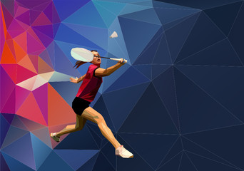 Triangle low poly badminton player