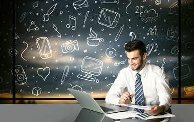 Businessman with social media symbols