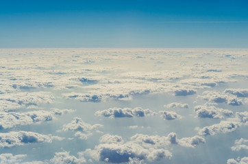 Blue sky with clouds, The upper layers of the atmosphere.
