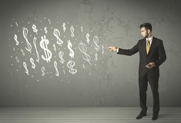 Young business people with hand drawn dollar signs