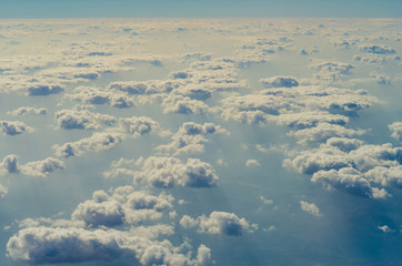 Blue sky with clouds, The upper layers of the atmosphere.