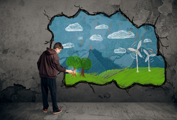 Obraz premium Young urban painter drawing