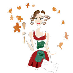 Woman making ginger cookies with recipe book