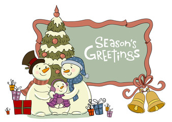 Obraz na płótnie Canvas Family of the snowman near to a Christmas fur-tree