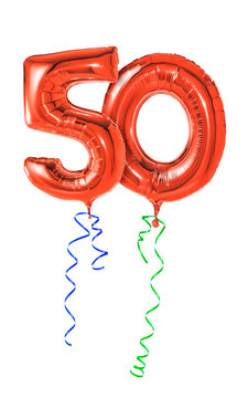 Rote Luftballons mit Geschenkband - Nummer 50