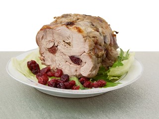 roasted turkey meat collar with cranberries