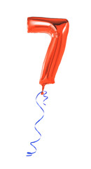 Roter Luftballon mit Geschenkband - Nummer 7