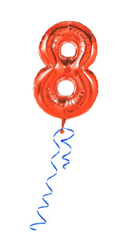 Roter Luftballon mit Geschenkband - Nummer 8