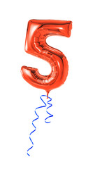 Roter Luftballon mit Geschenkband - Nummer 5