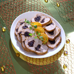 Turkey with prunes in a Christmas arrangement