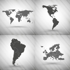 World maps set on gray background, grunge texture vector