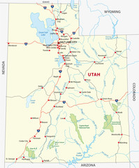 Obraz premium utah road and national park map