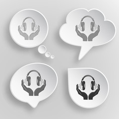 headphones in hands. White flat vector buttons on gray backgroun