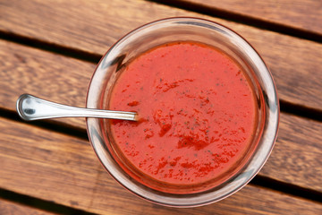 fresh red tomato sauce with basil leaf