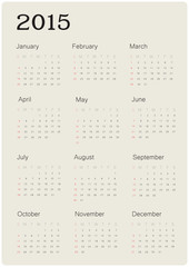 Calendar 2015 with simple design, vector