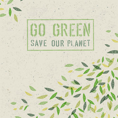 Go Green concept on recycled paper texture. Vector - 73256688
