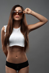 beautiful girl in sunglasses making  kiss