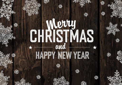 Christmas Greeting On Wooden Planks Texture. Vector