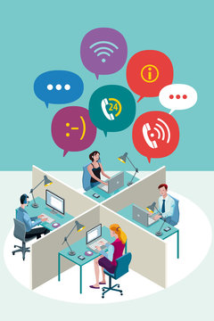 Office Workers with Speech Bubbles