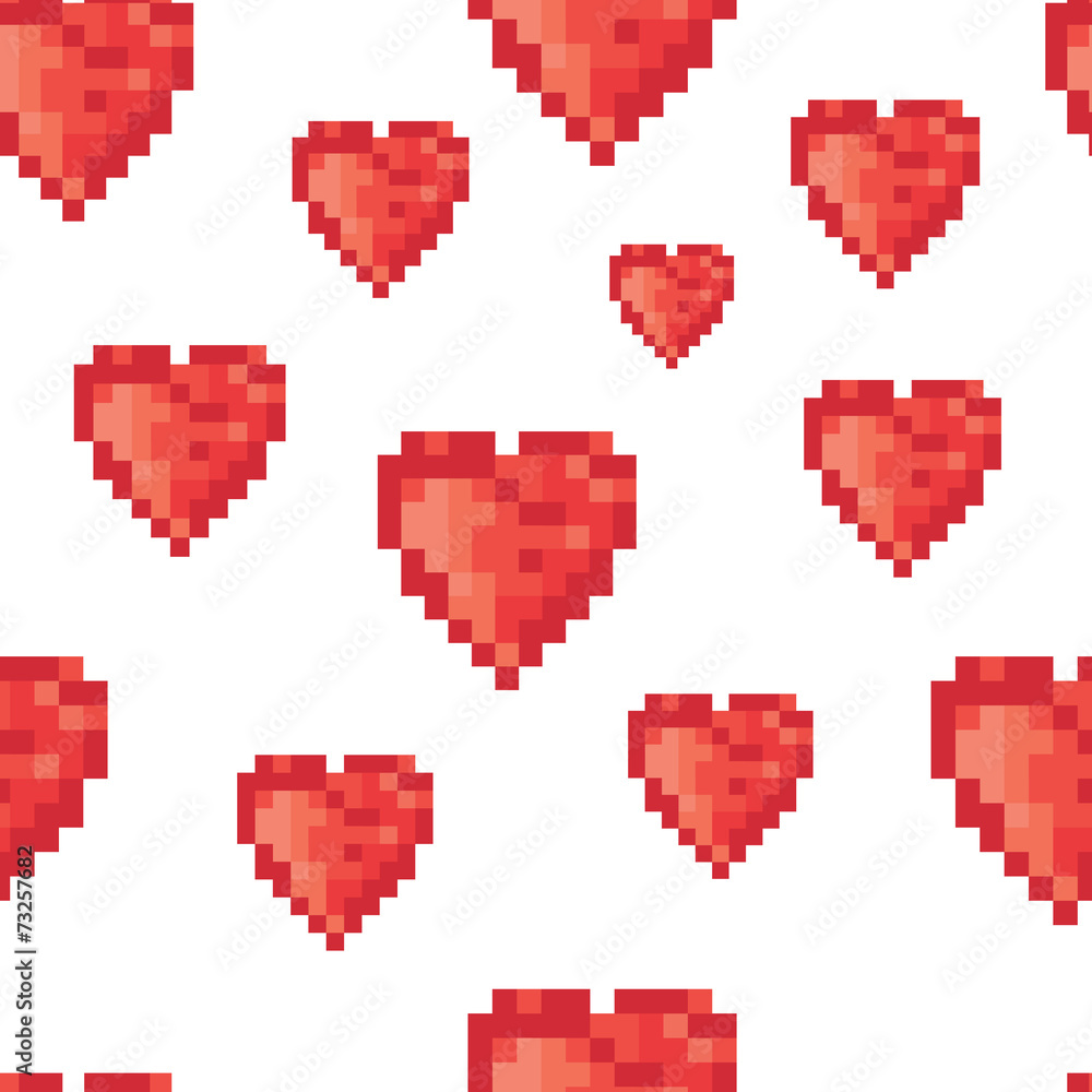 Poster Pixel heart seamless pattern. Vector