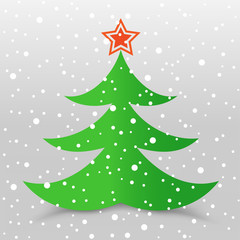 Christmas tree and snow gray background