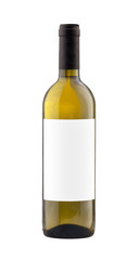 White wine bottle isolated with blank label.