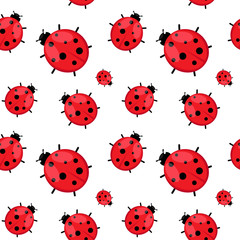 Seamless pattern with  ladybug isolated on white. Vector EPS 10.