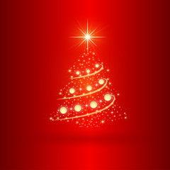Nice  Christmas tree on the red background