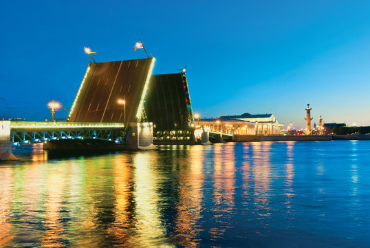 Palace Bridge. White nights in St.-Petersburg, Russia