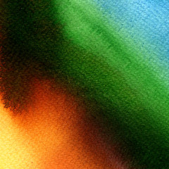 Watercolor painting. orange, green, blue gradient