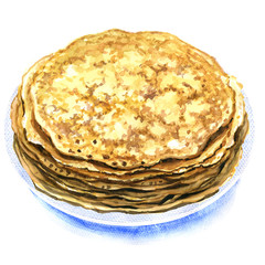 fresh homemade pancakes on a plate isolated