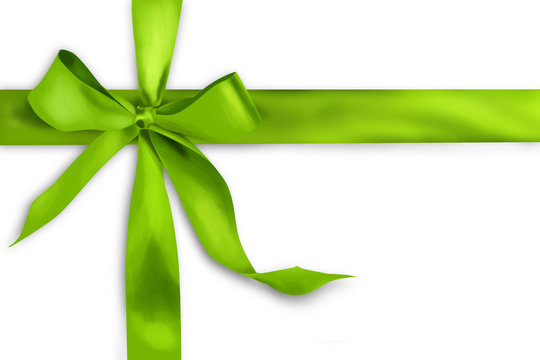 Green gift ribbon on white background
